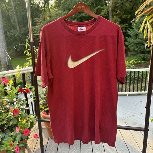 Vintage 90s Nike T Shirt Center Swoosh Red Made In USA M White Tag Short Sleeve