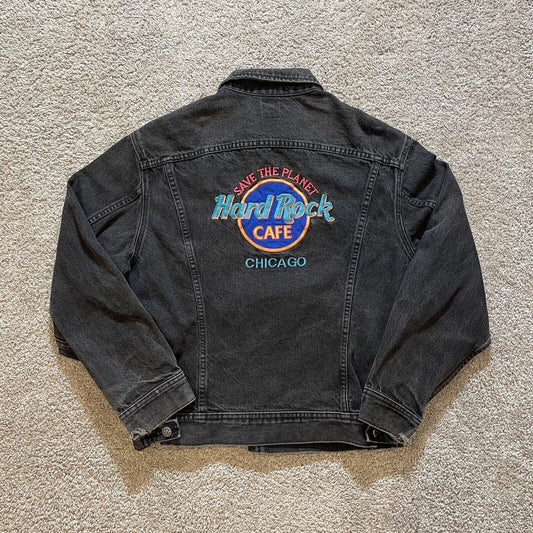 Vintage 80's Hard Rock Cafe Chicago Denim Jean Jacket Size Men's Medium