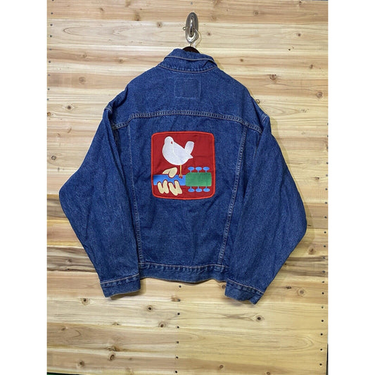 Vintage 1994 Woodstock Denim Jacket Jean Mens XL Festival Concert Blue Patch 90s