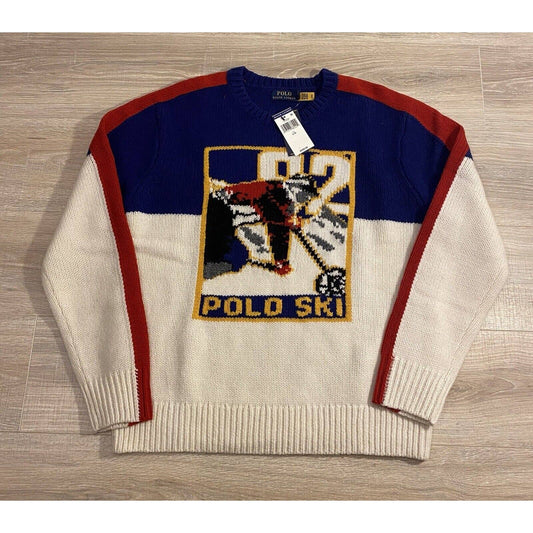 NWT Polo Ralph Lauren Ski 92 Wool Blend Knit Crewneck Sweater Mens Sz L Vintage