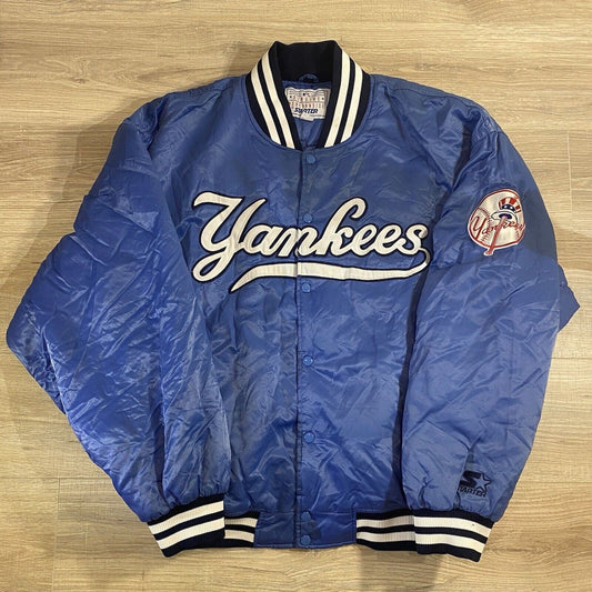 1990’s Vintage New York Yankees Powder Blue Script Starter Bomber Jacket 3XL MLB